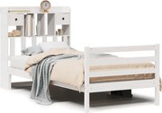 vidaXL fehér tömör fenyőfa könyvespolcos ágy matrac nélkül 90 x 190 cm