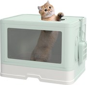 PawHut Fedett Macska Alomtálca Kivehető Tálcával és Lapáttal, 2 Ajtóval, Elülső Bejárat és Felső Kijárat 48.5x38x36.5 cm Világos Zöld és Fehér | Aosom