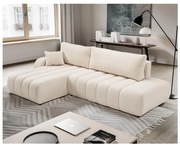 DESIO balos L-alakú sarokgarnitúra, ággyá nyitható és ágyneműtartós, bézs