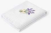 Goldea hímzett waffle konyharuha - levendula fehér alapon 50 x 70 cm