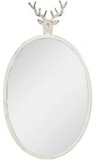 Antikolt fehér ovális fali tükör szarvas fej motívummal fém kerettel 50x10x89 cm