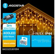 Aigostar - kültéri LED karácsonyi fényfüzér 400xLED/8 üzemmód 23x0,6m IP44 meleg fehér