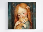 Poszter Gyerek Lány Macska Barátság Retro 80x80