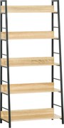 HOMCOM 5-Szintes Könyvespolc Nappali Sarokpolc Fém Állvánnyal 25 kg Teherbírás Az Irodához Tanulmányhoz 70x35x149,5 cm Természetes | Aosom