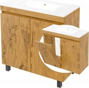 Fürdőszobai mosdóval és szennyestartó kosárral ellátott szekrény Függő álló tölgy Loft 80