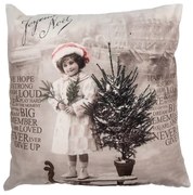 Karácsonyi párnahuzat kislány cserepes fenyővel 45x45 cm