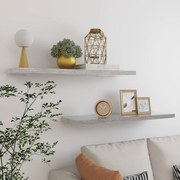 2 db betonszürke MDF lebegő fali polc 90 x 23,5 x 3,8 cm