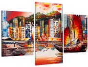 Kép - Victoria Harbour, Hong Kong, olajfestmény (90x60 cm)