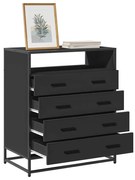 fekete szerelt fa fiókos szekrény 70x41x83,5 cm