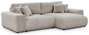 Világosszürke kordbársony kinyitható-tárolóhelyes sarokkanapé (jobb oldali) Sarina – Ropez