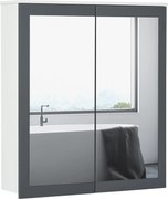 Keankin Fürdőszobaszekrény Tükörrel Fali Fürdőszobaszekrény Két Üvegajtóval és Állítható Polcokkal 69x17x75.5 cm Fehér | Aosom