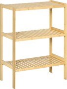 HOMCOM 3-Tier Bambusz Polc Modern Szabadonálló Tároló Polc Fürdőszobába, Konyhába, Nappaliba, Hálószobába - Antitip 62x33x80 cm Természetes Faszerkeze