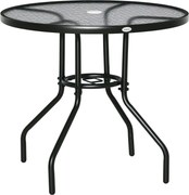 Outsunny Kerti Asztal Terasz Oldal Asztal Kültéri Bútor Erkély Asztal Bistro Asztal Napernyő Nyílással Edzett Üveg + Fém Fekete Ø80 x 72 cm | Aosom