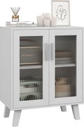 HOMCOM Modern Üveges Szekrény 2 Átlátszó Ajtóval, Többcélú 2 Polcos Egység Konyhához és Nappalihoz, 61x35x75cm, Fehér | Aosom
