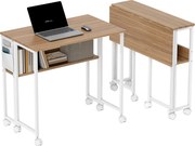HOMCOM Összecsukható Íróasztal Kerekekkel és Polccal, Kompakt Asztal Tárolózsebbel, Laptop Íróasztal Kiscsoportos Helyekre, Otthoni Iroda 80x50x75 cm,