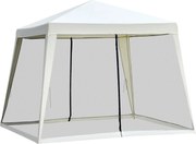 Outsunny Kerti Pavilon Parti Sátor Időjárásálló Sátor Szúnyoghálóval Fém + Poliészter Krémfehér 3 x 3 m | Aosom
