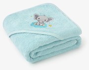 Goldea gyermek frottír fördőlepedő csuklyás - kék alapon elefánt 100 x 100 cm