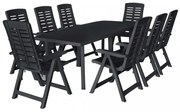 9 részes antracitszürke műanyag kültéri étkezőgarnitúra