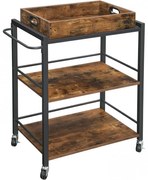 Konyhai tálaló kocsi, gurulós tároló polc, rusztikus barna 65x40x86cm