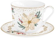 Karácsonyi porcelán nagy reggeliző csésze 370 ml díszdobozban fehér arany mikulásvirág White Elegance