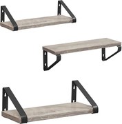 3 darabos lebegő polc szett, szürke és fekete 30/35/40 cm
