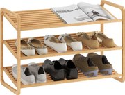 HOMCOM 3-szintes bambusz cipőtároló 12 pár cipő számára - Bejárati cipőtároló szervező 76x33x50.8 cm Természetes | Aosom