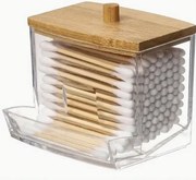 Elegáns fültisztító pálcika tartó doboz bambusz fedéllel