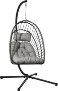 Outsunny Rattan Függőszék Hinta Kosár 194 cm Magas Belső és Külső Használatra Állvánnyal, Összecsukható Függő Kosárral, Párnával, Teraszra, Kertbe Max