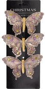 Karácsonyi díszek szett Pillangók, arany, 12x8x2cm, klipszel, 3 DB-os szett