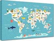 Vászonkép 30x20 Világtérkép állatokkal
