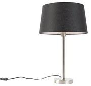 Modern asztali lámpa acélból fekete árnyékolóval 35 cm - Simplo