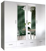 SANNA gardróbszekrény tükörrel, 200x215 cm, fehér