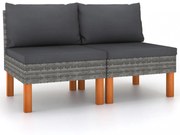 2 db polyrattan és tömör eukaliptuszfa középső kanapé