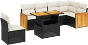 vidaXL 7 részes fekete polyrattan kerti ülőgarnitúra párnával