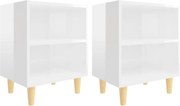 vidaXL 2 db magasfényű fehér éjjeliszekrény fa lábakkal 40x30x50 cm