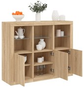 3 db sonoma tölgy színű szerelt fa tálalószekrény LED-ekkel