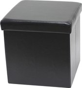 Puff Összecsukható Ülőfelület Tárolórekesszel 38x38x38 cm Fekete Ökobőr
