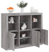 3 db szürke sonoma színű szerelt fa tálalószekrény LED-ekkel