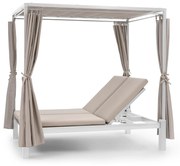 Eremitage Double Sunbed, kétszemélyes napozóágy, acélkeret függyönyök krémszínű, napellenző tető, krém
