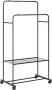 vidaXL Ruhafogó polcokkal kerékkel tárolóval Fekete 80 x 53 x 156 cm