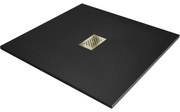 Mexen Hugo négyzetes zuhanytálca SMC 100 x 100 cm, fekete, arany takaró - 42701010-G