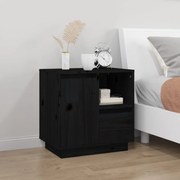 2 db fekete tömör fenyőfa éjjeliszekrény 50 x 34 x 50 cm