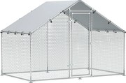 PawHut Csirkeól 3x1.7x1.9 m, Csirke Futó Csirkék, Nyulak, Tengerimalacok Számára, Horganyzott Acélból Lakatokkal és Vízálló UV-ellenálló Tetővel, Kült