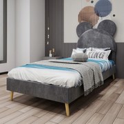 Kárpitozott ágy egyszemélyes gyerekágy 90x200cm szürke