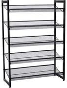 Cipőtartó polc 5 szintes fém háló polcokkal, fekete 74x30x104cm