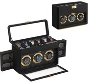 Óradoboz, függőleges óravitrin üvegablakkal, állítható óratartók, fekete