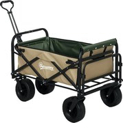 Outsunny Összecsukható Kocsi, Szállító Kocsi Fogantyúval, Strand Kocsi, Kert Kocsi Hordtáskával, max. 100 kg Teherbírás, Oxford, Khaki | Aosom