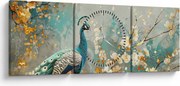 Kép - Páva arany díszítéssel (órával) (90x30 cm)