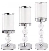 3 db-os, fényes króm gyertyatartó szett