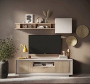 SKY 2.0 TV-szekrény 2 ajtóval és 1 fiókkal, kasmír színű laminált vázzal, Cadiz tölgy mintázatú előlapokkal